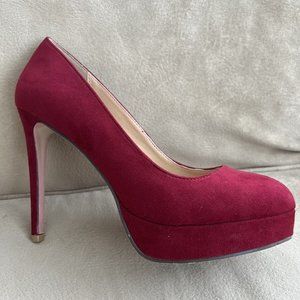 Forever 21 Stiletto Heels 10M Burgundy Ultrasuede Pump 5"High, 1/2" Platform EUC